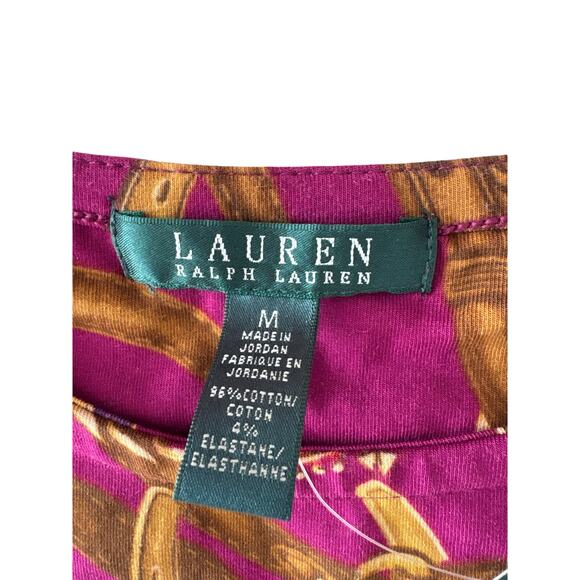 Lauren Ralph Lauren Chain Print Magenta Top Size M NWT - Picture 2 of 4